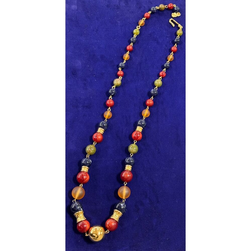Lovely vintage Liz Claiborne 1960's gold tone and multicolor bead 26" necklace